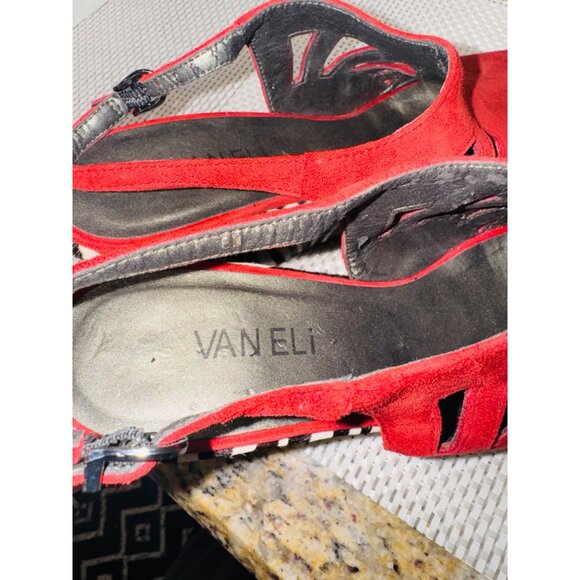 Vaneli Red Suede Open-Toe Zebra Wedge Heel Sandals Cut-Out 8 Glam City Mob wife - Picture 6 of 10